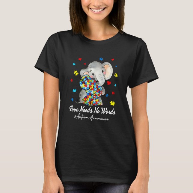 Camiseta Elephant Love Needs No Words Autism Awareness Puzz (Frente)