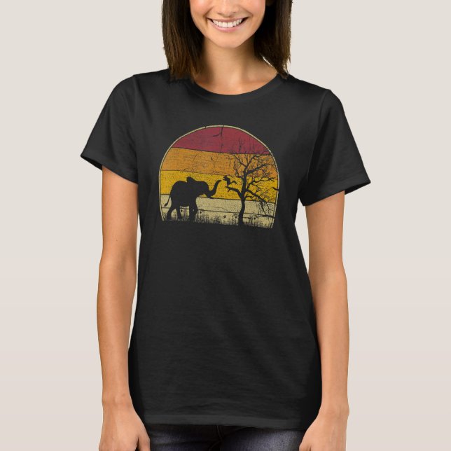 Camiseta Elephant Retro Sunset Colors Silhoule Style Vin (Frente)