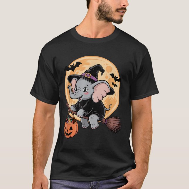 Camiseta Elephant Witch Hat Pumpkin Halloween Costume Men W (Frente)