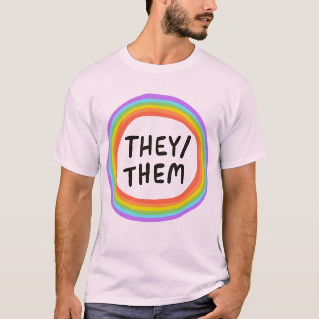Camiseta ELES/ELES Pronunciam Círculo Arco-Íris Colorido (Frente)