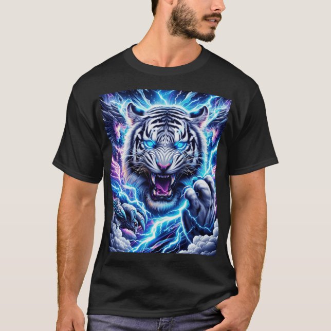 Camiseta Eletric Blue Lighting Tiger T-Shirt Design (Frente)