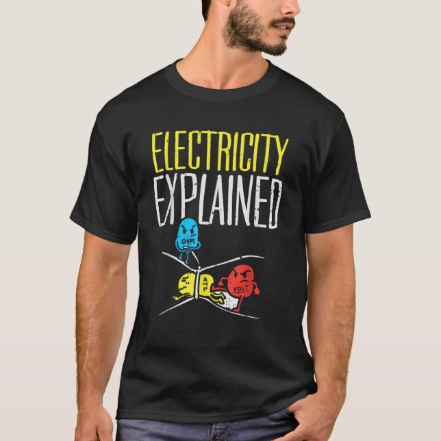 Camiseta Eletricidade Explicada Engraçado Professor Eletrôn (Frente)
