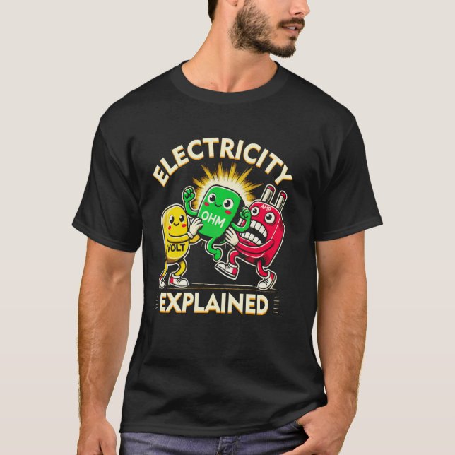 Camiseta Eletricidade Explicada Lei de Ohm Piada Científica (Frente)