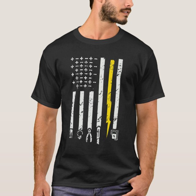 Camiseta Eletricidade US Flag Tools para eletricianos L (Frente)
