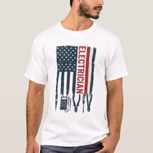 Camiseta Eletricista Bandeira Americana Design Vetorial Vin