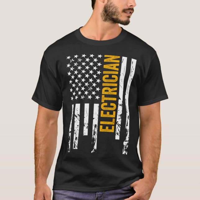 Camiseta Elétrico Americano Flag Patriótico Lineman USA F (Frente)