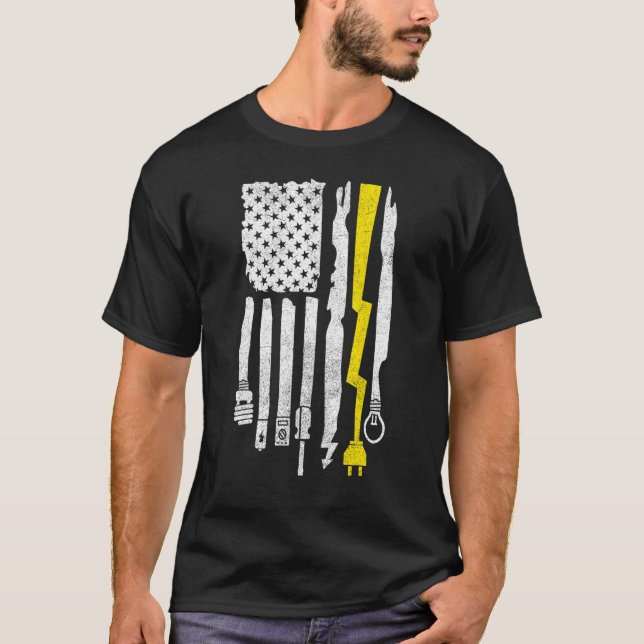 Camiseta Elétrico Para Homens Elétrico Lineman American F (Frente)