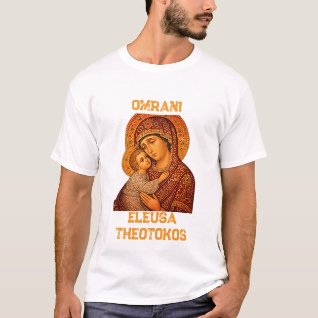 Camiseta Eleusa Theotokos Icon Bizantine Madonna e Chil (Frente)