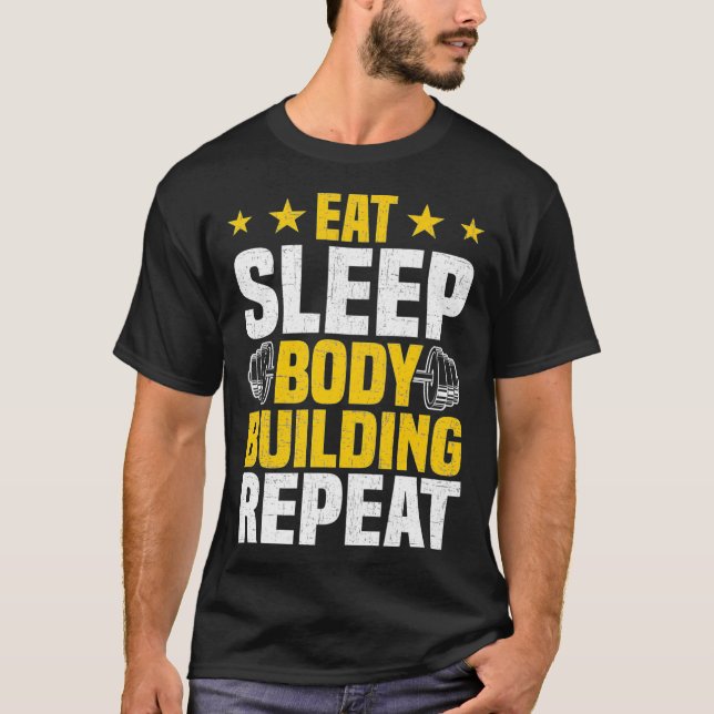 Camiseta Elevação de Peso da Construção de Comida do Sono (Frente)