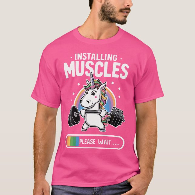 Camiseta Elevação de Peso da Malhação do Unicorn Workout Gy (Frente)