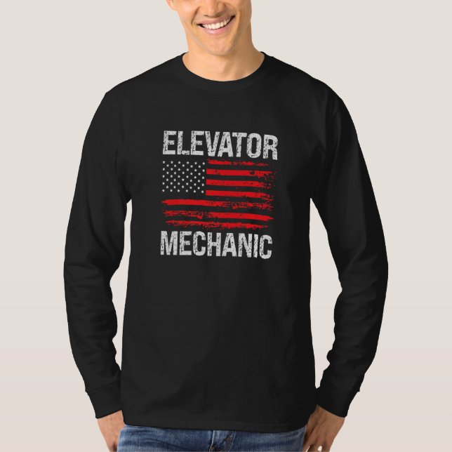 Camiseta Elevator Mechanic Technician US American Flag Dist (Frente)
