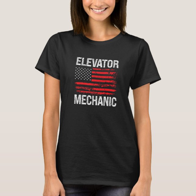Camiseta Elevator Mechanic Technician US American Flag Dist (Frente)