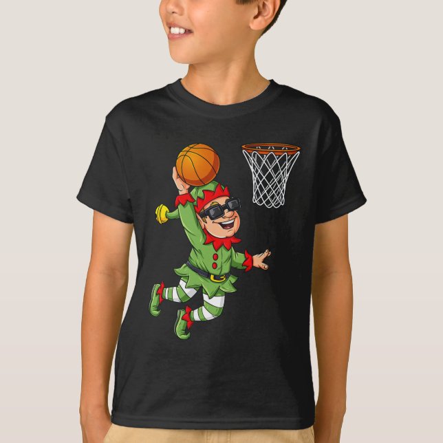 Camiseta Elf De Natal A Dunking A Basball Divertiu Rapazes  (Frente)