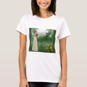 Camiseta Elf Magic no campo de grama com beija-flores