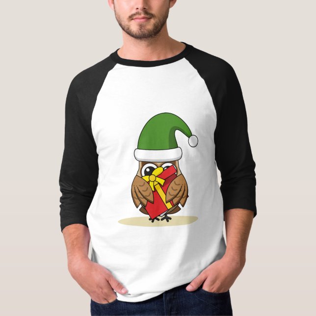 Camiseta Elf Owl de Natal com Presente (Frente)