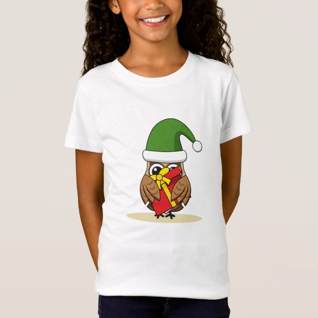 Camiseta Elf Owl de Natal com Presente (Frente)