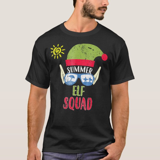 Camiseta Elf Squad Sun Surf Verão No Natal De Julho (Frente)