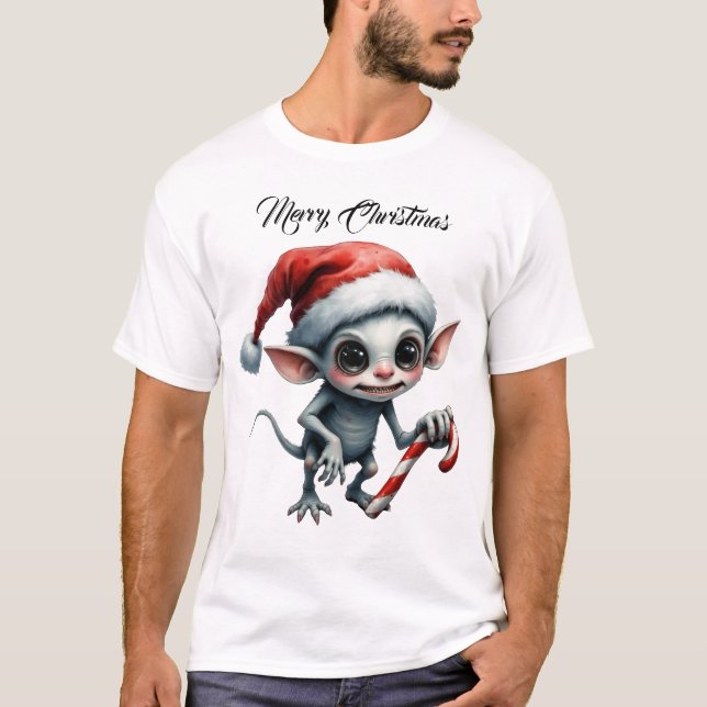 Camiseta Elfo de Natal com Candy Cane. (Frente)