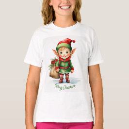 Camiseta Elfo de Natal com um saco de presentes