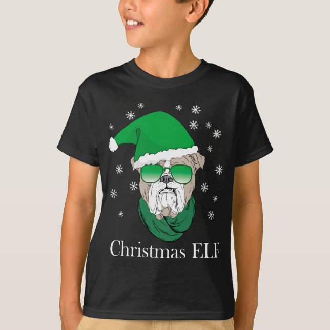 Camiseta Elfo De Natal Engraçado - Legal Buldogue Nos Óculo (Frente)