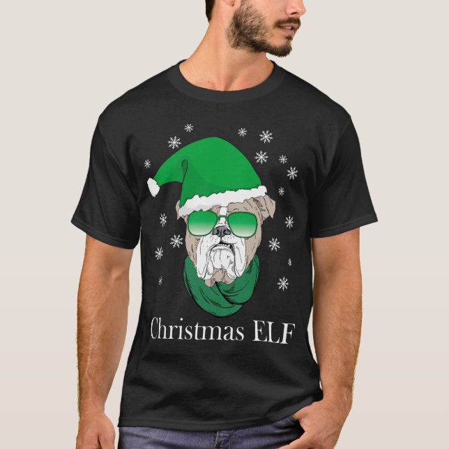 Camiseta Elfo De Natal Engraçado - Legal Buldogue Nos Óculo (Frente)