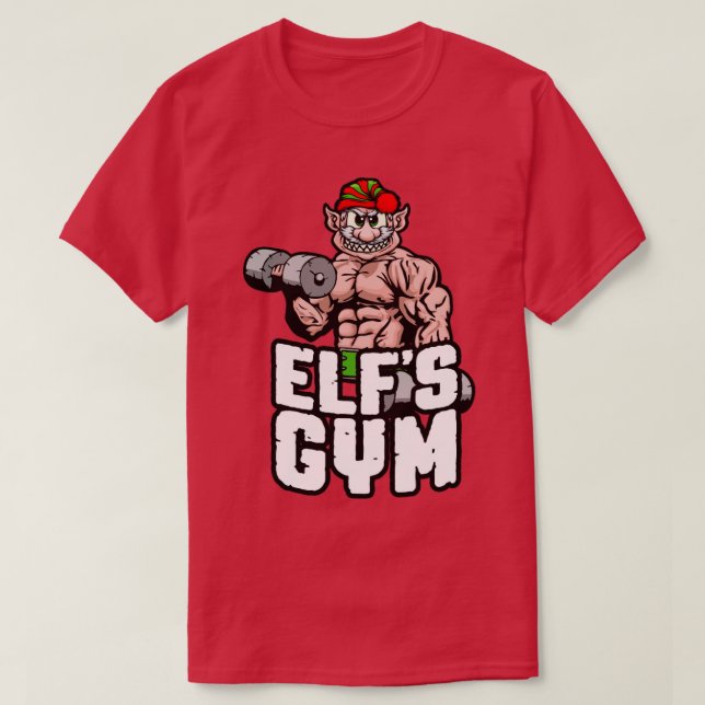 Camiseta Elfs Gym Dumbbell Curl Bodybuilder Natal Worko (Frente do Design)