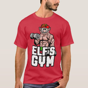 Camiseta Elfs Gym Dumbbell Curl Bodybuilder Natal Worko