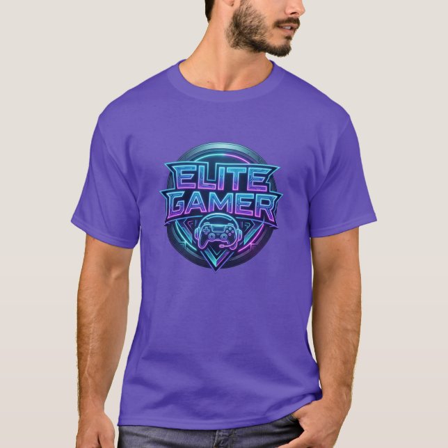 Camiseta Elite Gamer com Logo Neon (Frente)