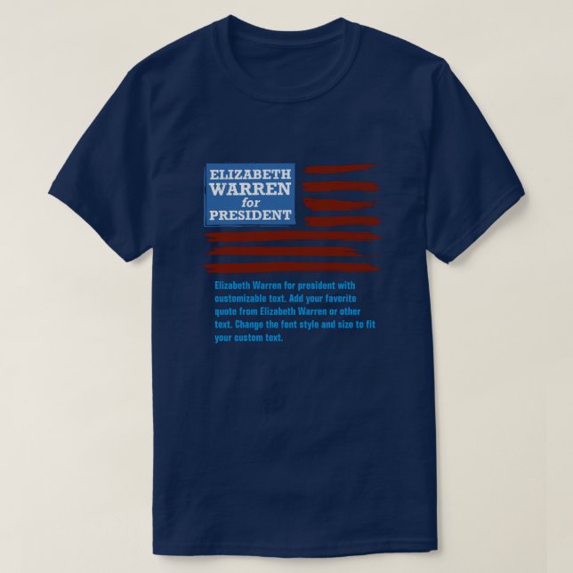 Camiseta Elizabeth Warren para presidente com personalizáve (Frente do Design)