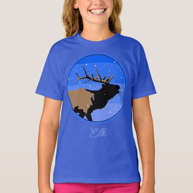 Camiseta Elk Bugling no inverno - Original Willife Art T-S (Frente)