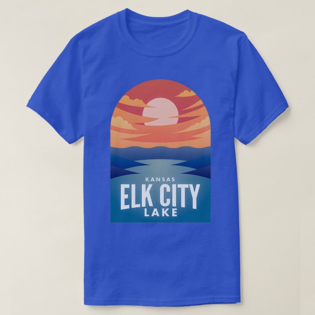 Camiseta Elk City Lake KS Retro Sunset (Frente do Design)