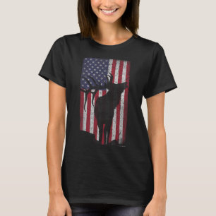 Camiseta Elk Hunling Bull Us Flag - American Retro