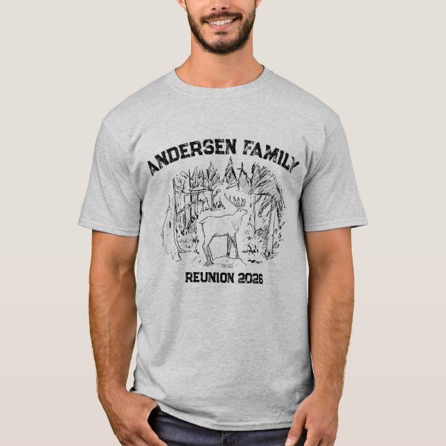 Camiseta Elk in Forest Illustration Custom Family Reunion  (Frente)
