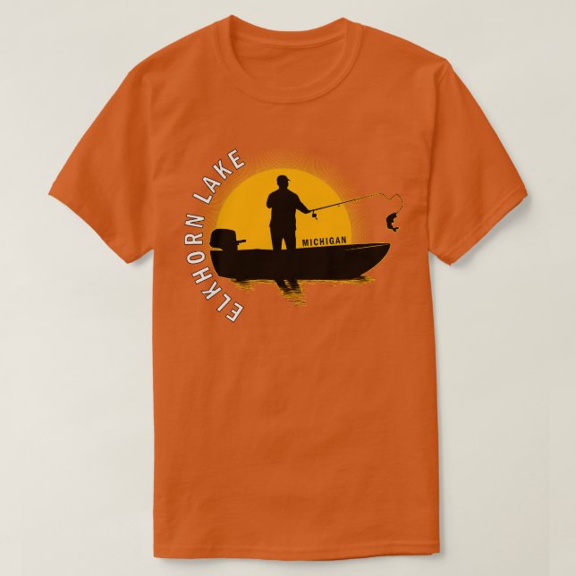 Camiseta Elkhorn Lake Fisheries Michigan Sunrise (Frente do Design)