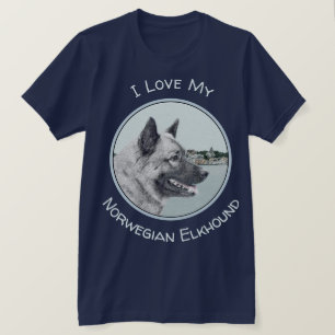 Camiseta Elkhound norueguês na pintura da vila - Arte cani