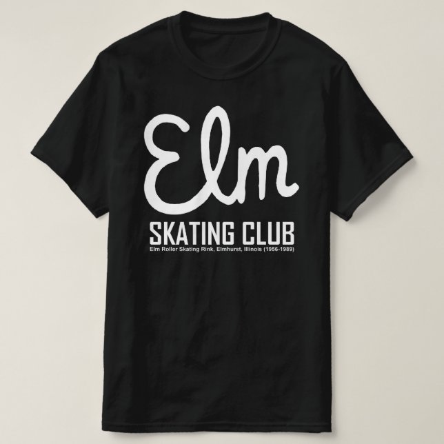 Camiseta Elm Skating Club, Elmhurst, Illinois (cores escura (Frente do Design)