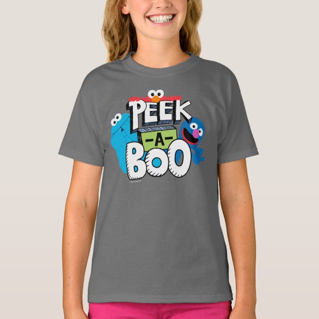 Camiseta Elmo, Cookie e Grover | Peek-a-Boo (Frente)