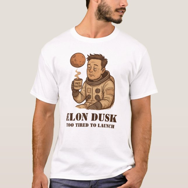 Camiseta Elon Dusk - SpaceXhausted Sleepy Astronaut Memory (Frente)