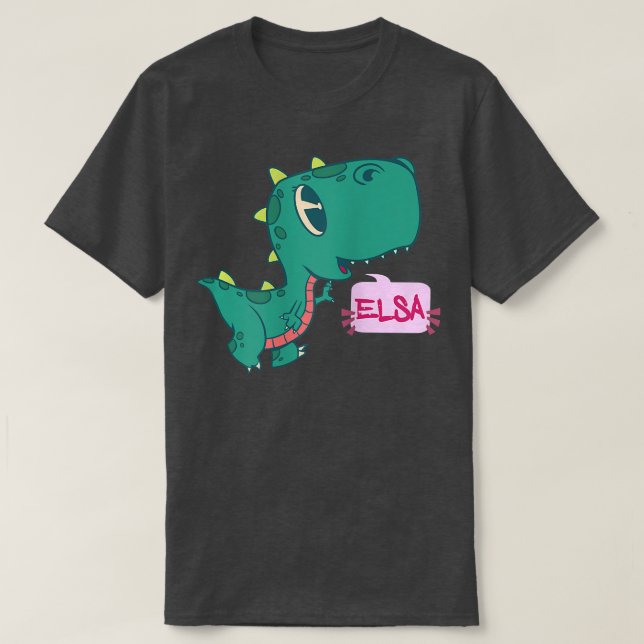 Camiseta ELSA - Belo nome de garota com um dinossauro adorá (Frente do Design)