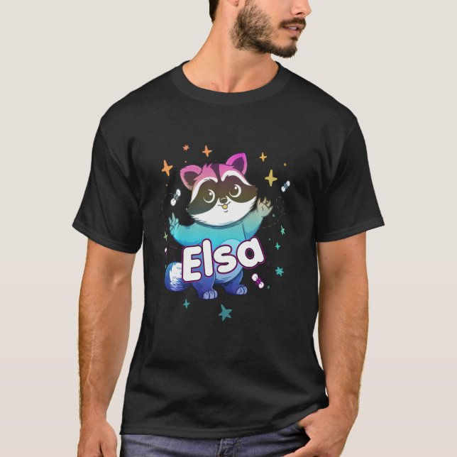 Camiseta ELSA - Nome de garota adorável com um Raccoon lega (Frente)