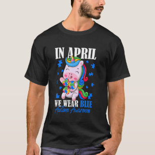 Camiseta Em Abril Nós Usamos Azul Unicórnio Conscientização