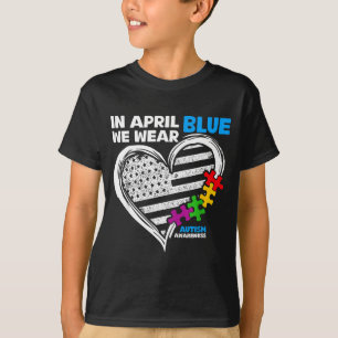 Camiseta Em abril usamos a bandeira americana azul de consc