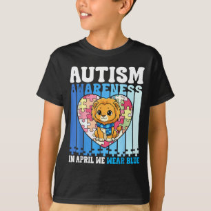 Camiseta Em Abril Usamos Azul Puzzle Leão Conscientização d