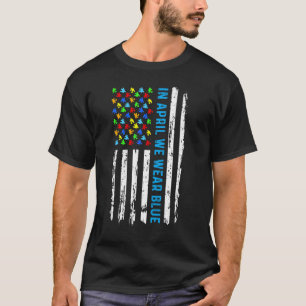 Camiseta Em Abril Usamos Puzzle de Bandeira Americana Azul