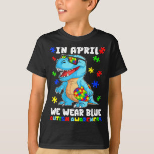 Camiseta Em abril use azul t rex dia de conscientização do