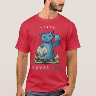 Camiseta em abril vestimos amantes de livros de gata azul