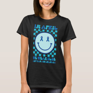 Camiseta Em abril, Vestimos Awarenes Azuis De Autismo Retro