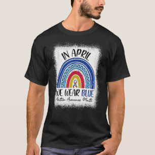 Camiseta Em abril Vestimos Azul Fita Arco-Íris Autismo Awar