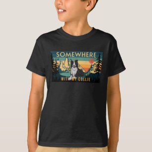Camiseta Em Algum Lugar Com A Minha Fronteira Collie Vintag