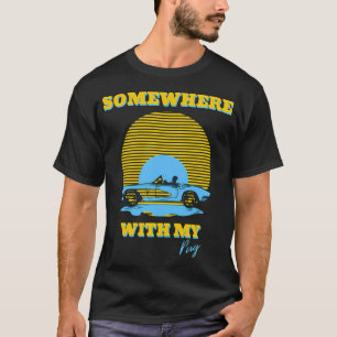 Camiseta Em algum lugar com meu Pug Retro anos 60 70 80 Car